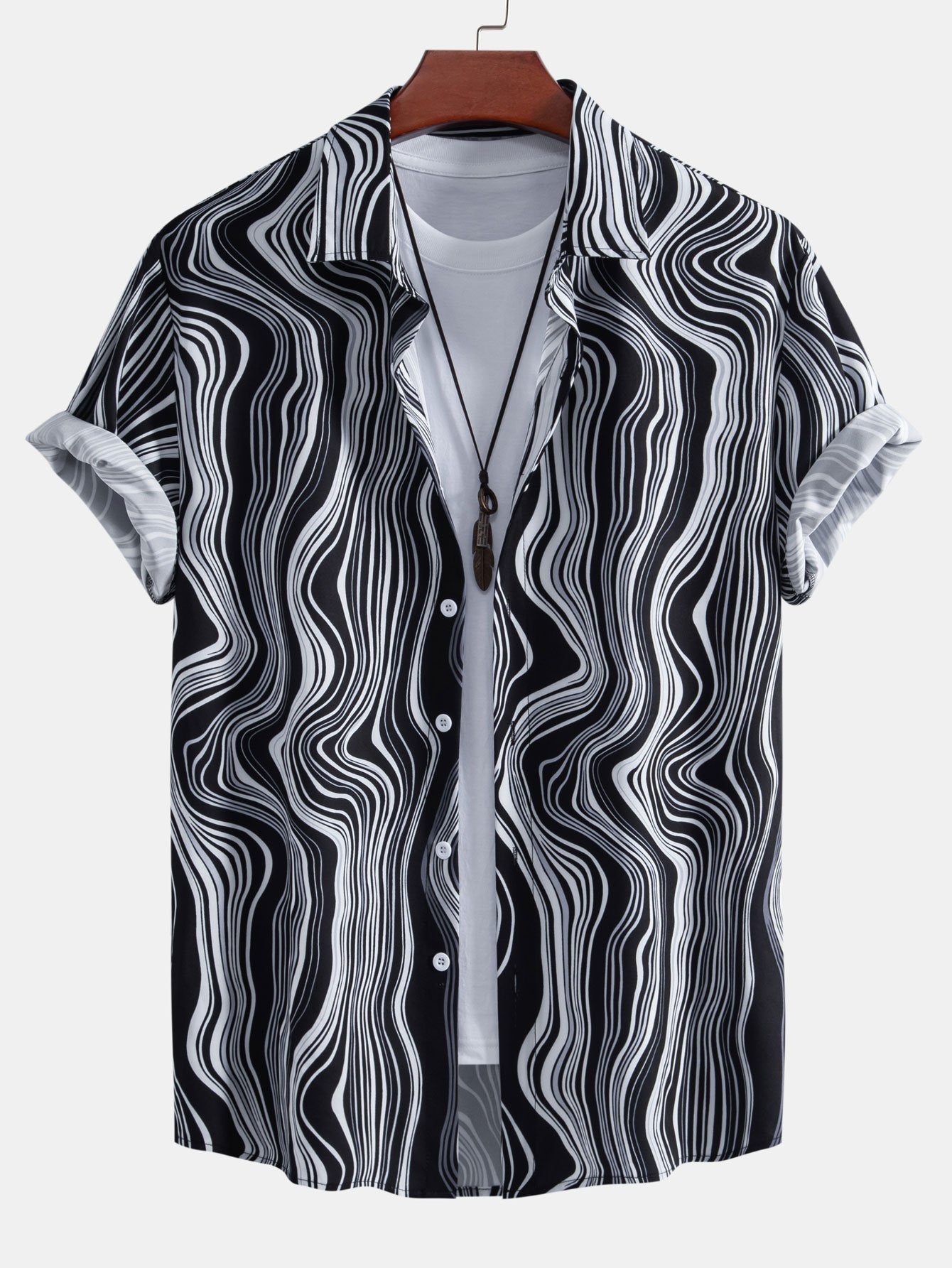 Armelin® | Marble Texture Print Button Up Shirt