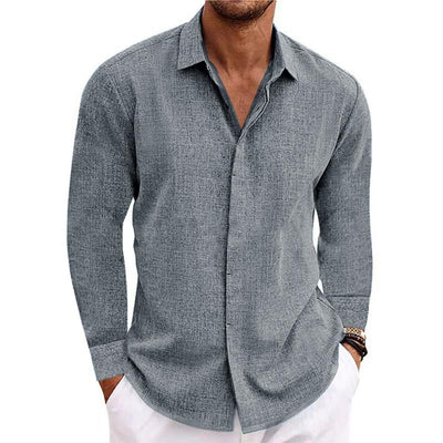 Bartel® | Men's Casual Loose Solid Color Cotton Linen Long Sleeve Shirt 01703150M