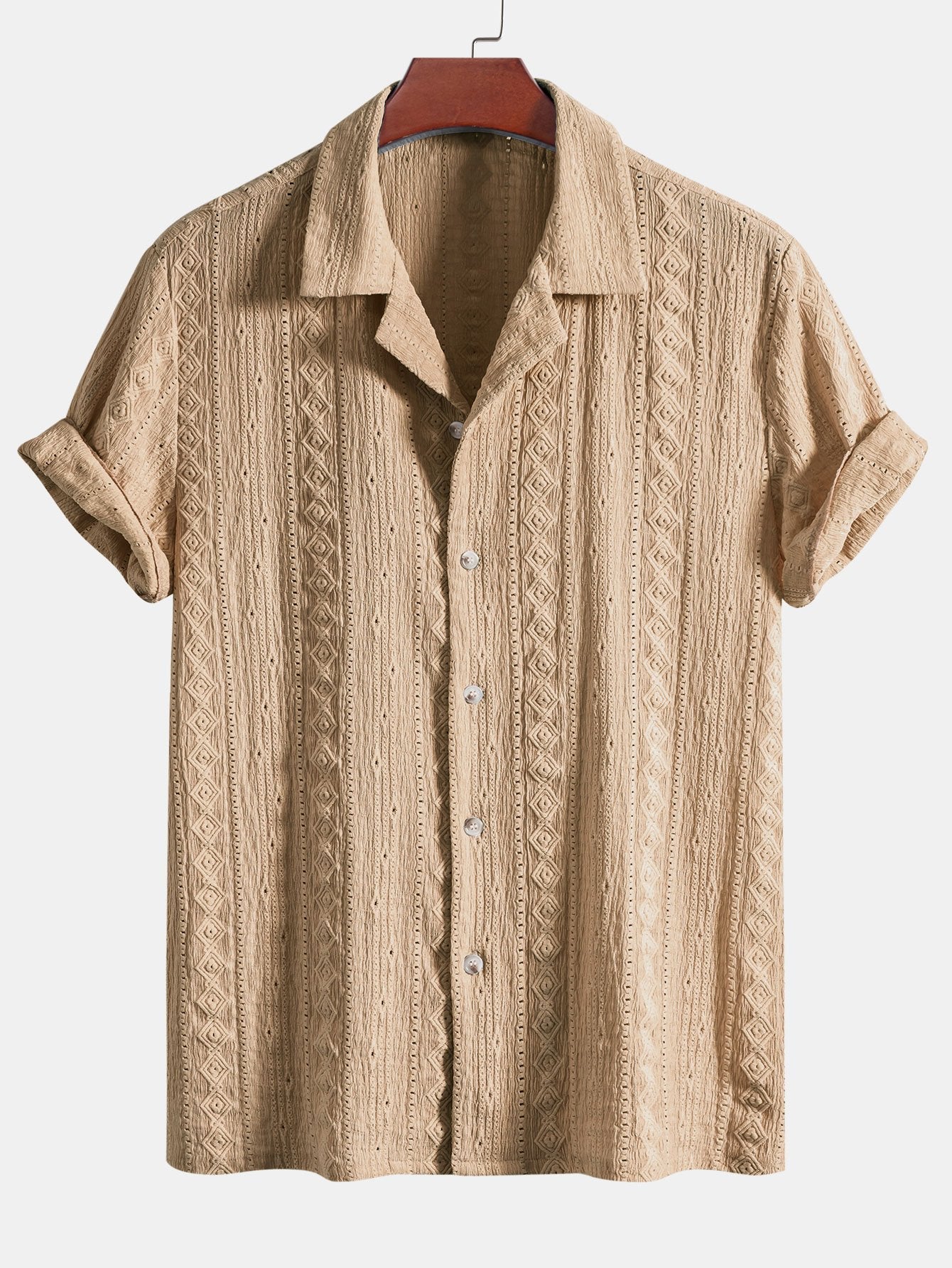 Afan® | Geometric Jacquard Textured Cuban Shirt & Straight Leg Linen Pants