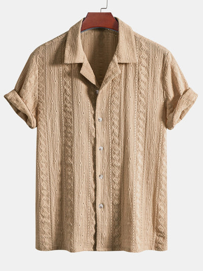 Afan® | Geometric Jacquard Textured Cuban Shirt & Straight Leg Linen Pants