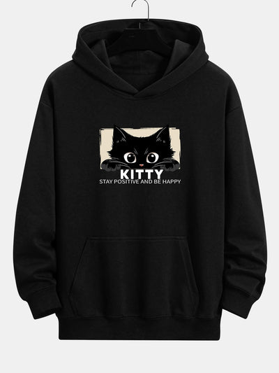 Nigel | Black Cat Print Relax Fit Hoodie