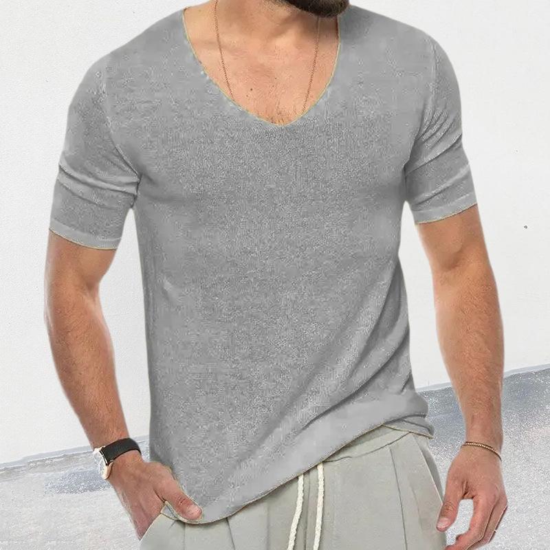 Men's Casal Solid Color V -Neck Short -Sleevednit Sweater