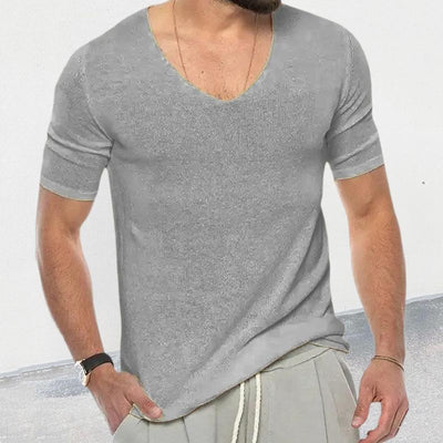 Men's Casal Solid Color V -Neck Short -Sleevednit Sweater