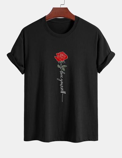 Arsenio® | Rose Slogan Print Cotton T-Shirt