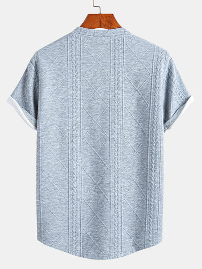Tomás® | Short Sleeve Geometric Jacquard Arc Hem T-Shirt & Drawstring Corduroy Cargo Jogger Pants