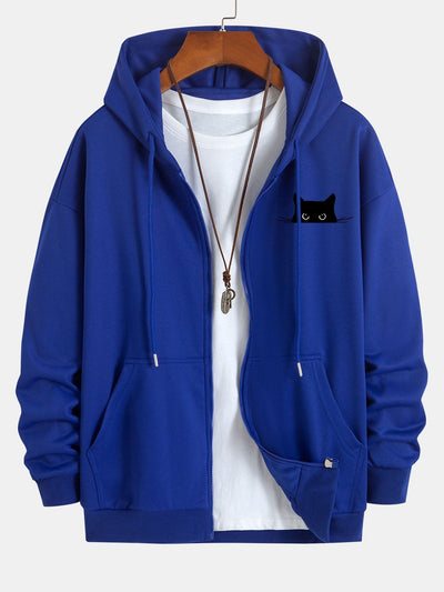 Harry | Black Cat Print Relax Fit Zip Hoodie