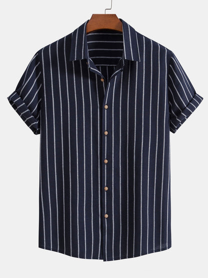 Adelphius® | Cotton Blend Striped Button Up Shirt & Linen Drawstring Shorts