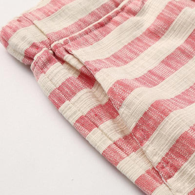 Men's Casal Cotn Linen Stripe Elastic Waist Straight Shorts