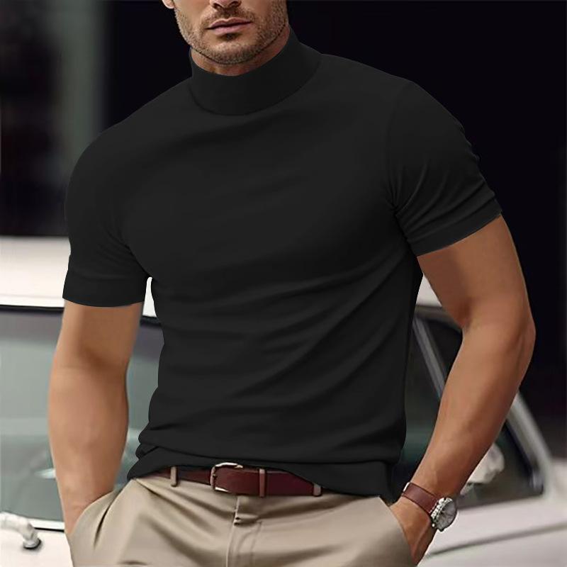 Men's Solid Color Half Trtle Neck SliFit Short Sleeve T-Shirt