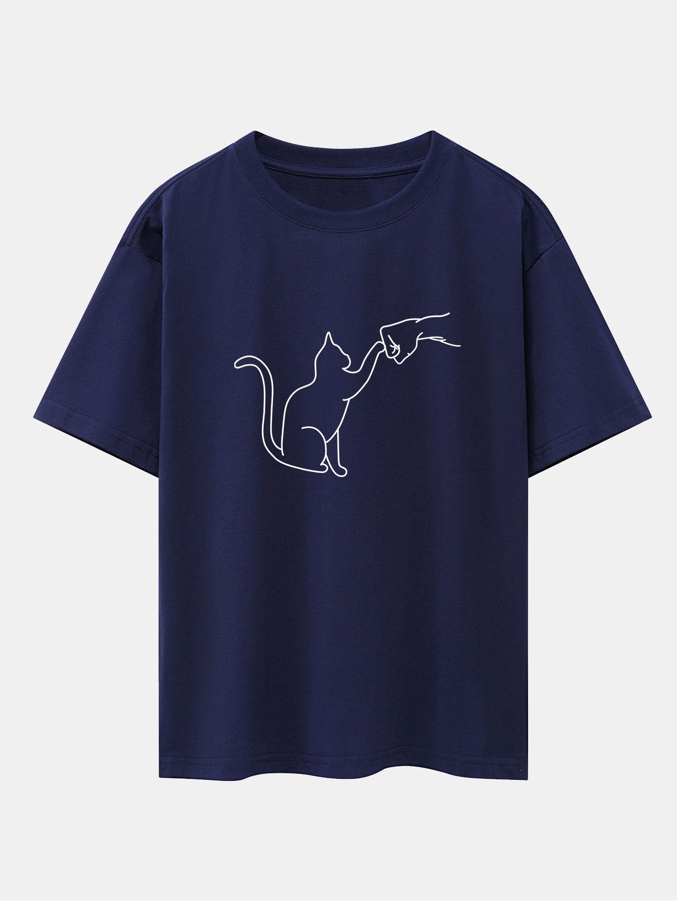 Asier® | Fist Bump Cat Print Drop Shoulder Oversize T-Shirt