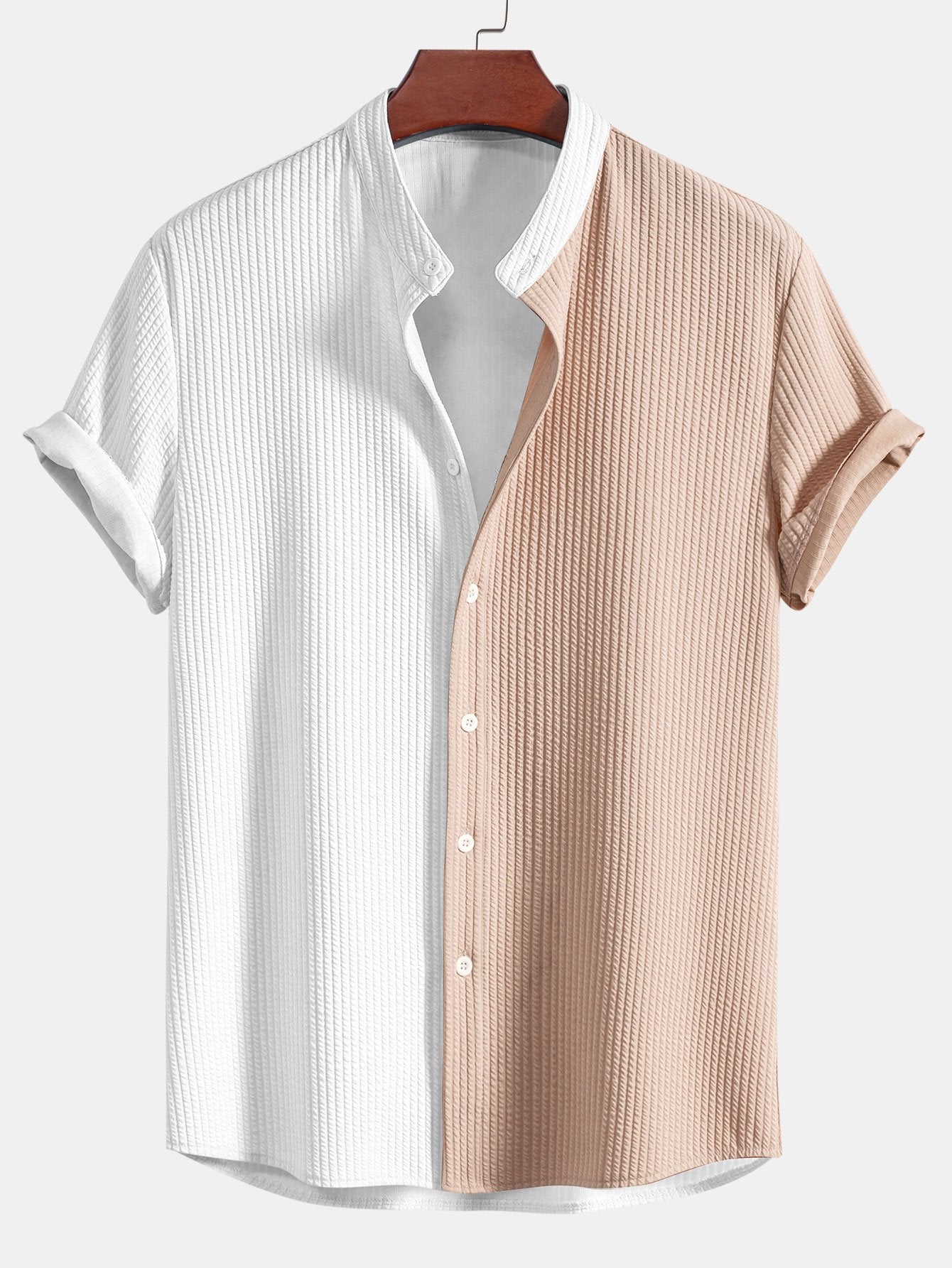 Truman® | Two Tone Muscle Fit Ribbed Stand Collar Shirt & Straight Leg Ribbed Pants