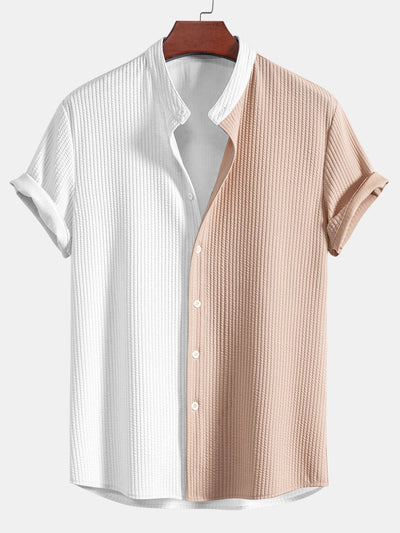 Truman® | Two Tone Muscle Fit Ribbed Stand Collar Shirt & Straight Leg Ribbed Pants