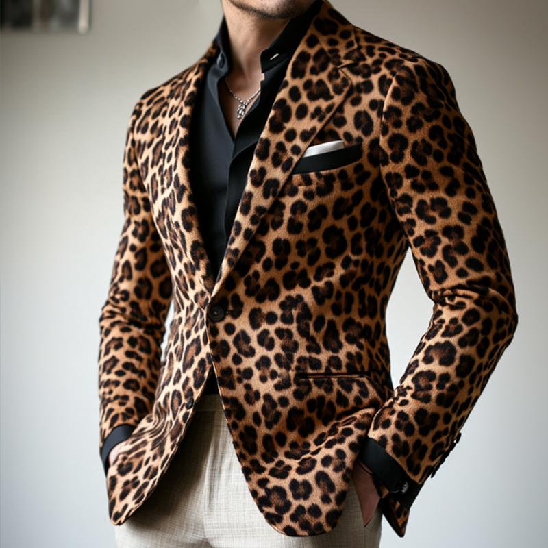 Men's Vine Casal Leopard Print Single Breasted Blazer