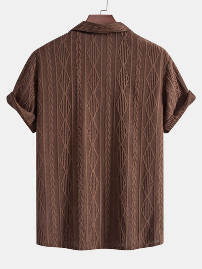 Adelin® | Geometric Jacquard Cuban Shirt & Linen Drawstring Shorts