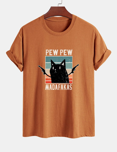 Tadeo® | Black Cat Print Cotton T-Shirt