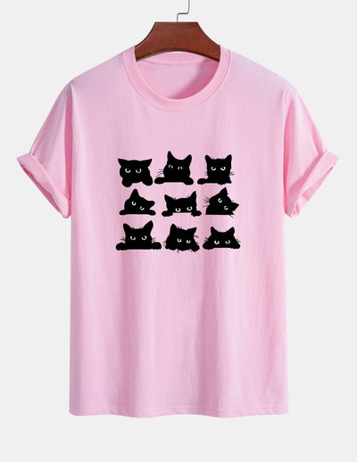 Arán® | Black Cat Staring Print Cotton T-Shirt