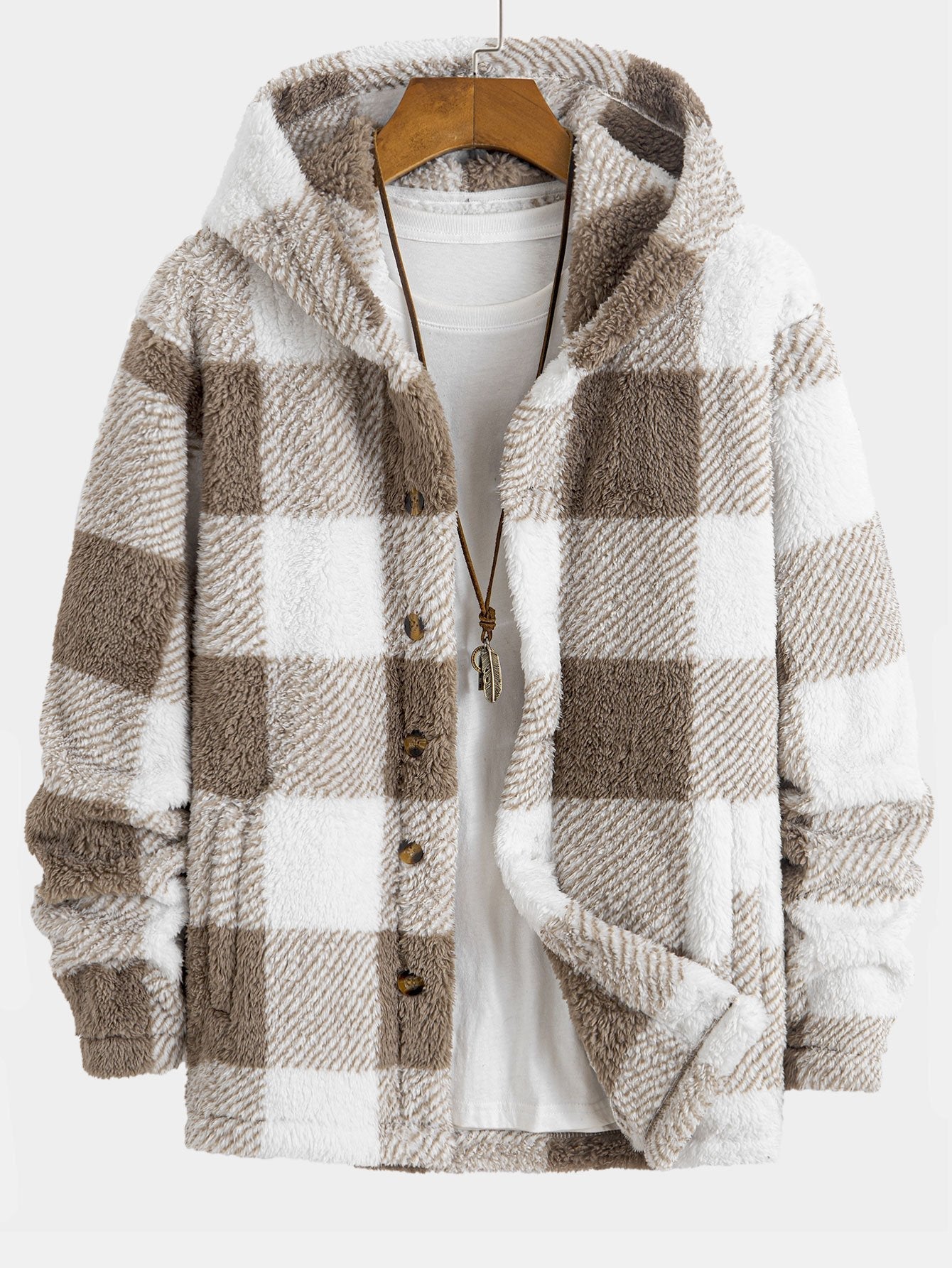 Phoenix | Plaid Teddy Fleece Button Up Hooded Coat