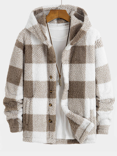 Phoenix | Plaid Teddy Fleece Button Up Hooded Coat