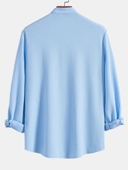 Baldomero® | Long Sleeve Muscle Fit Ribbed Stand Collar Shirt