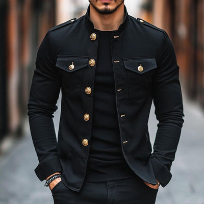 Men's Vintage Casual Solid Stand Collar Button Jacket