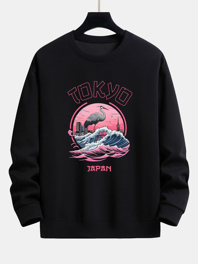 Leonard® | Tokyo Wave Crane Bird Print Relax Fit Sweatshirt