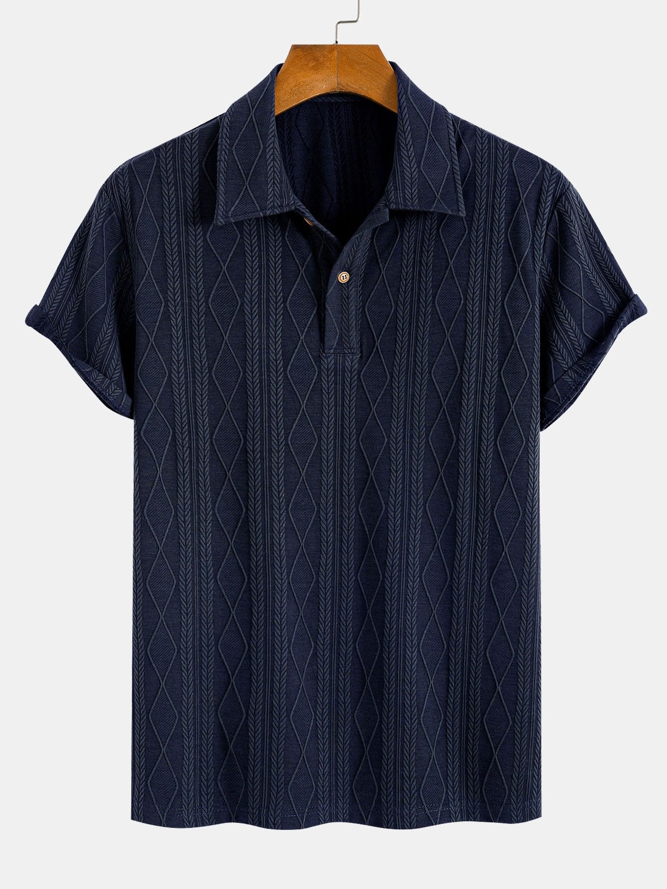 Augusto® | Knitted Geometric Rhombus Jacquard Polo