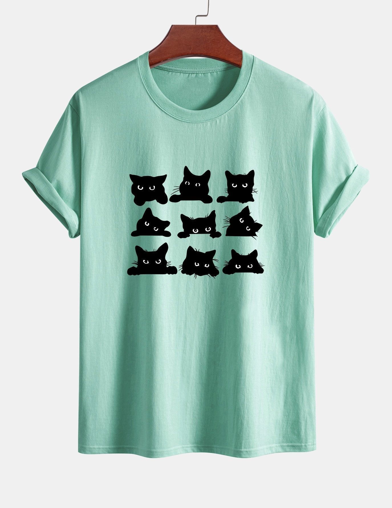 Arán® | Black Cat Staring Print Cotton T-Shirt