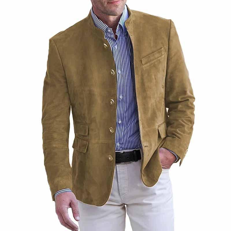 Men's Retro Stand Collar Single Breasted SliFitlti-pocket Blazer