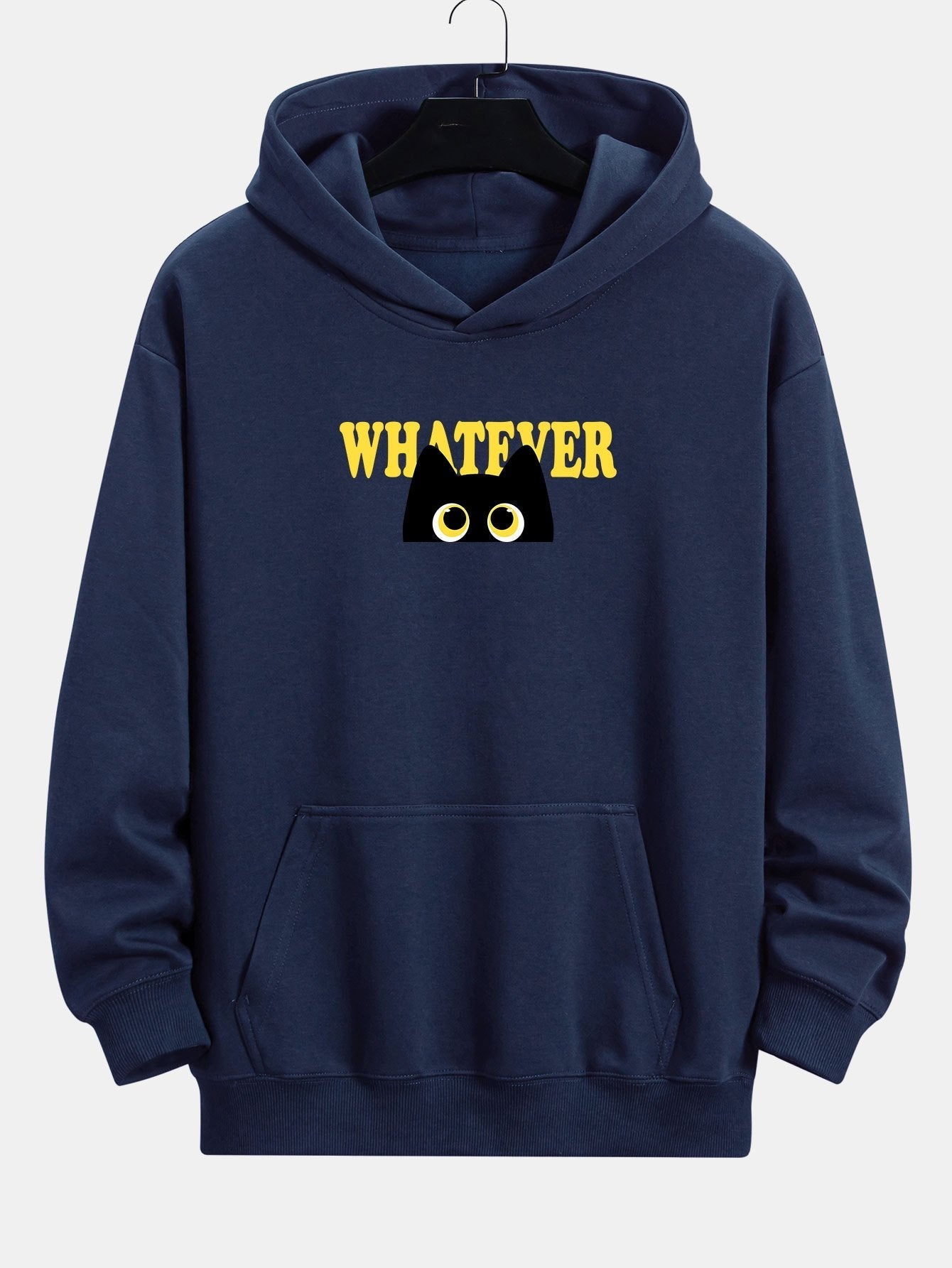 Leland | Whatever Black Cat Print Relax Fit Hoodie