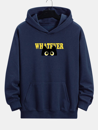 Leland | Whatever Black Cat Print Relax Fit Hoodie