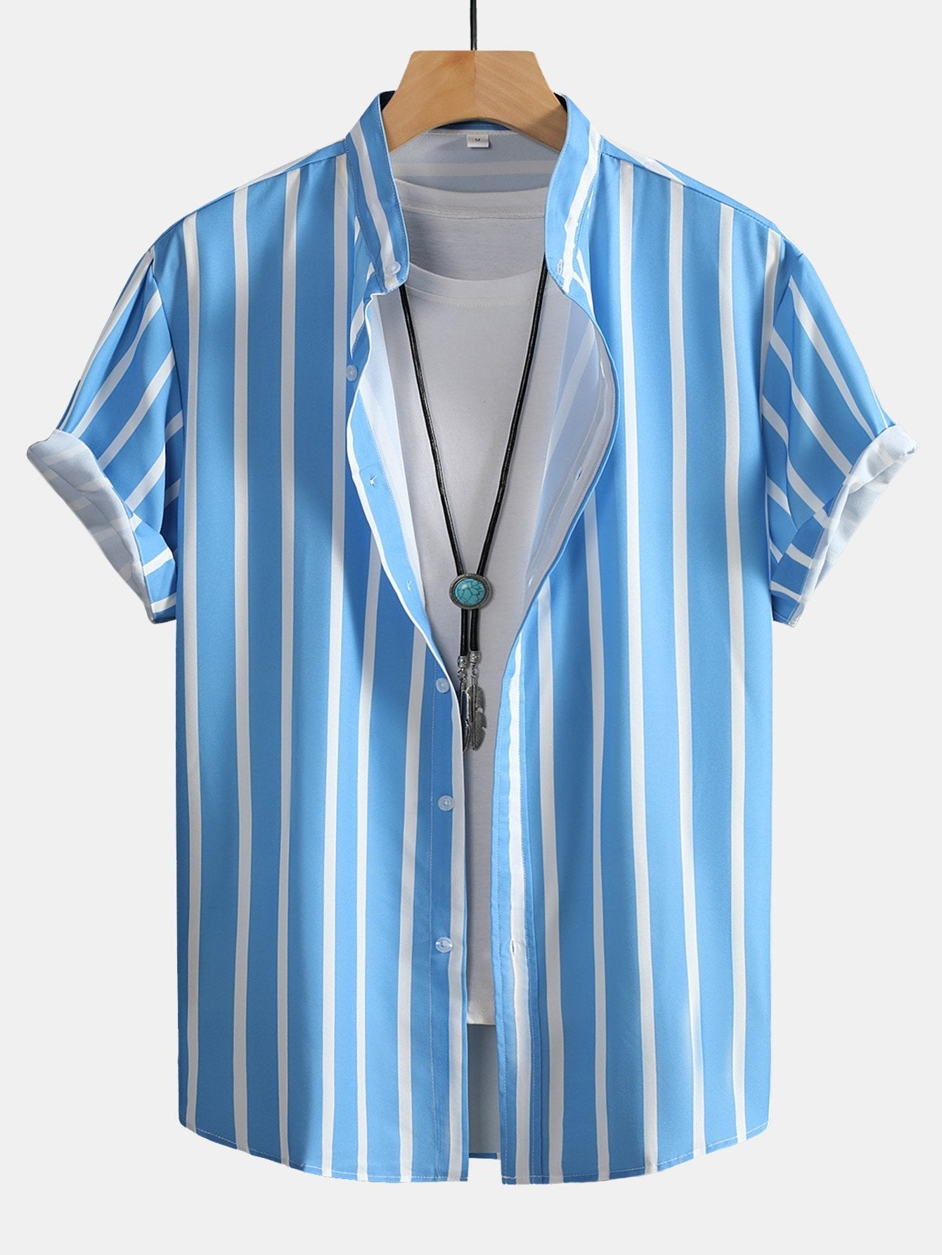 Andreas® | Striped Button Up Stand Collar Shirt