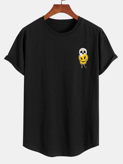 Beau® | Skull Evil Face Print Cotton Arc Hem T-Shirt