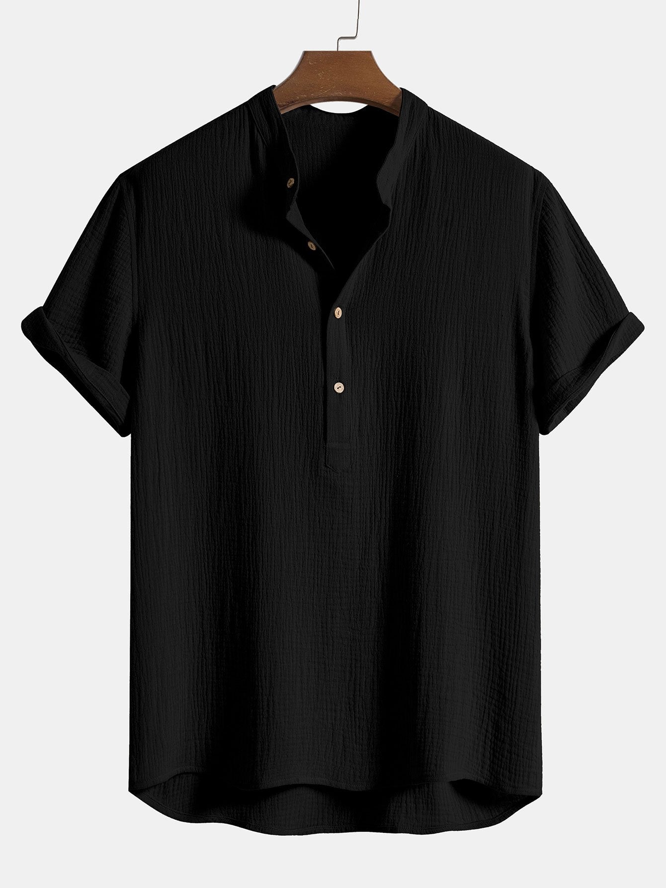 Aritz® | Wrinkled Cotton Half Open Placket Henley Collar Shirt