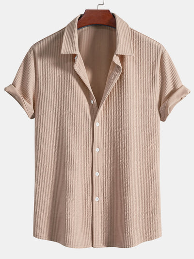 Tate® | Muscle Fit Ribbed Button Up Shirt & Shorts