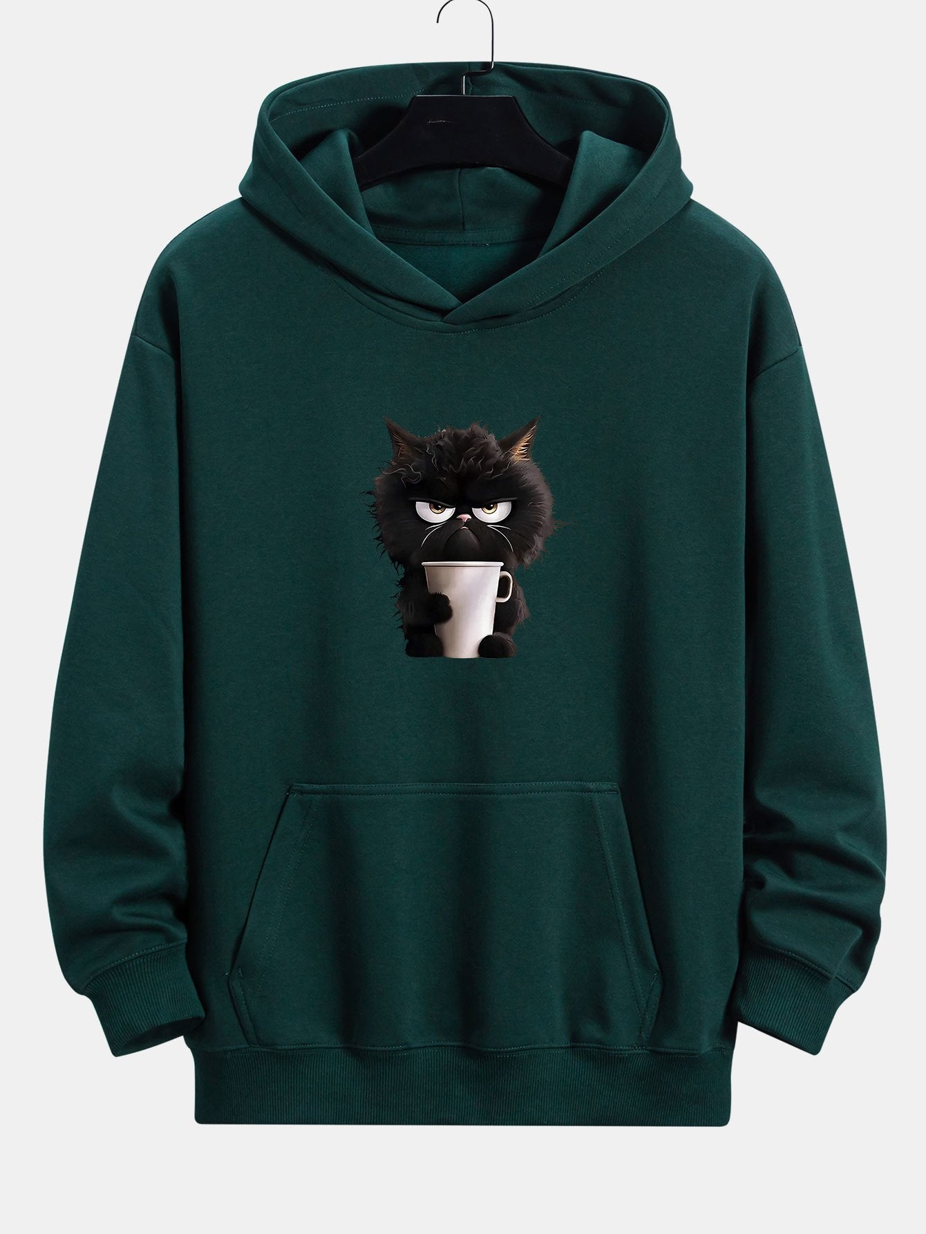 Donald | Black Cat Drinking Coffee Print Relax Fit Hoodie