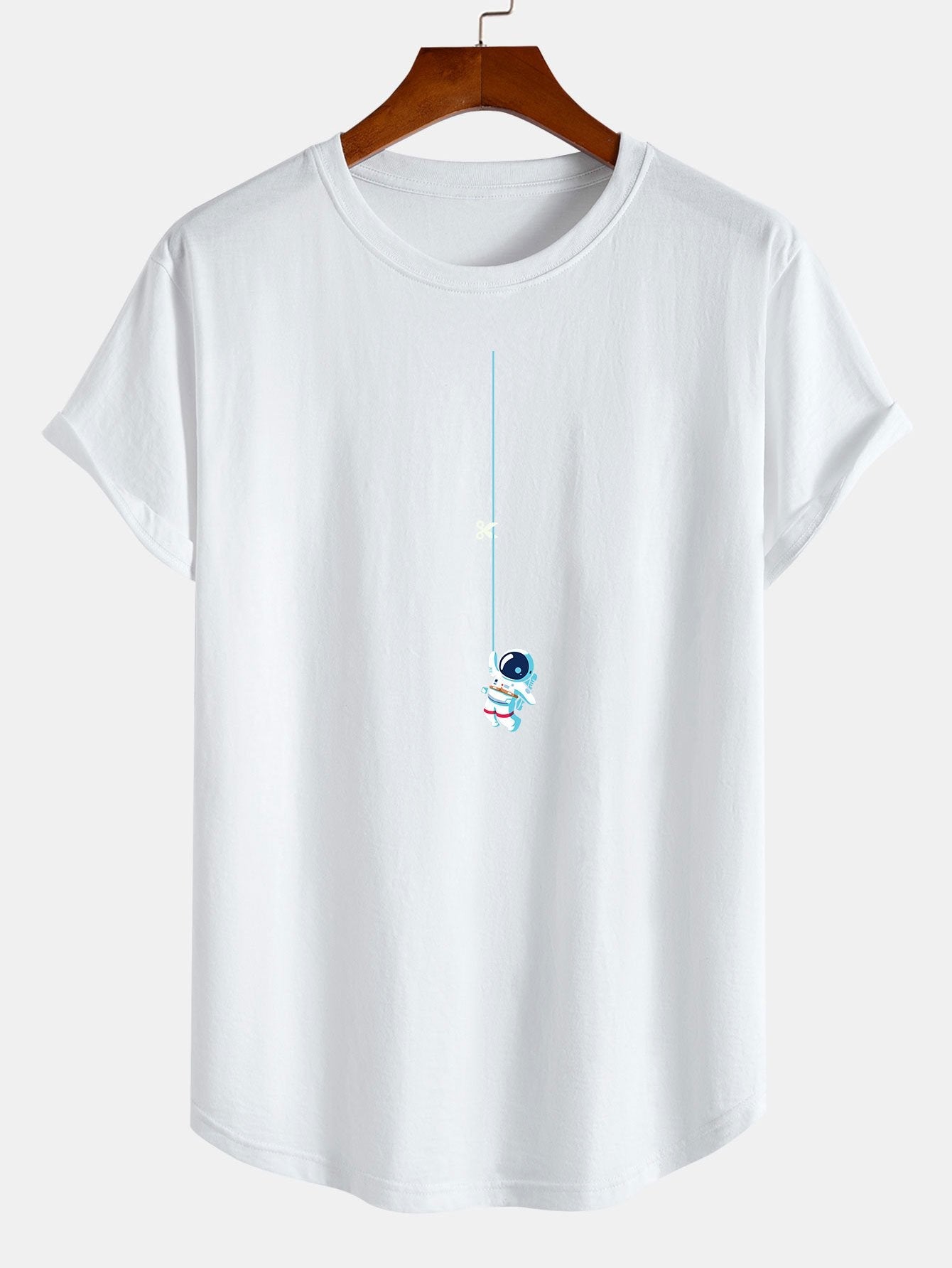 Lamberto® | Astronaut On A String Print Cotton Arc Hem T-Shirt