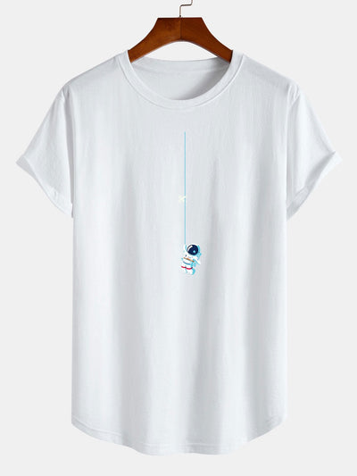 Lamberto® | Astronaut On A String Print Cotton Arc Hem T-Shirt