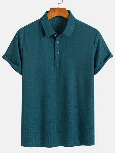 Cornelio® | Short Sleeve Knitted Letter Textured Polo
