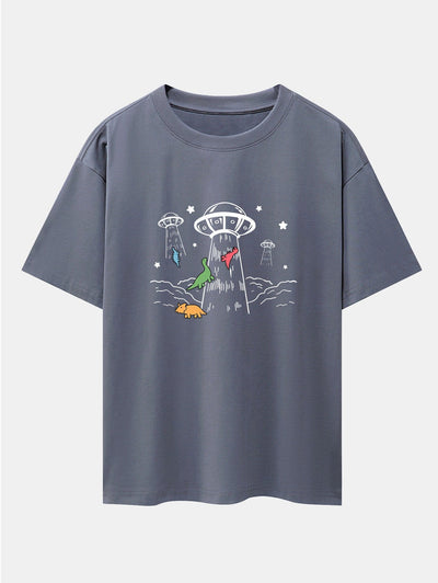 Xavier® | Ufo Take Away Dinosaurs Print Drop Shoulder Oversize T-Shirt