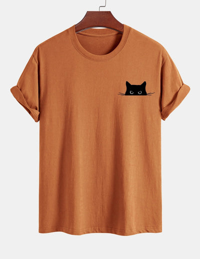 Ariel® | Black Cat Print Cotton T-Shirt