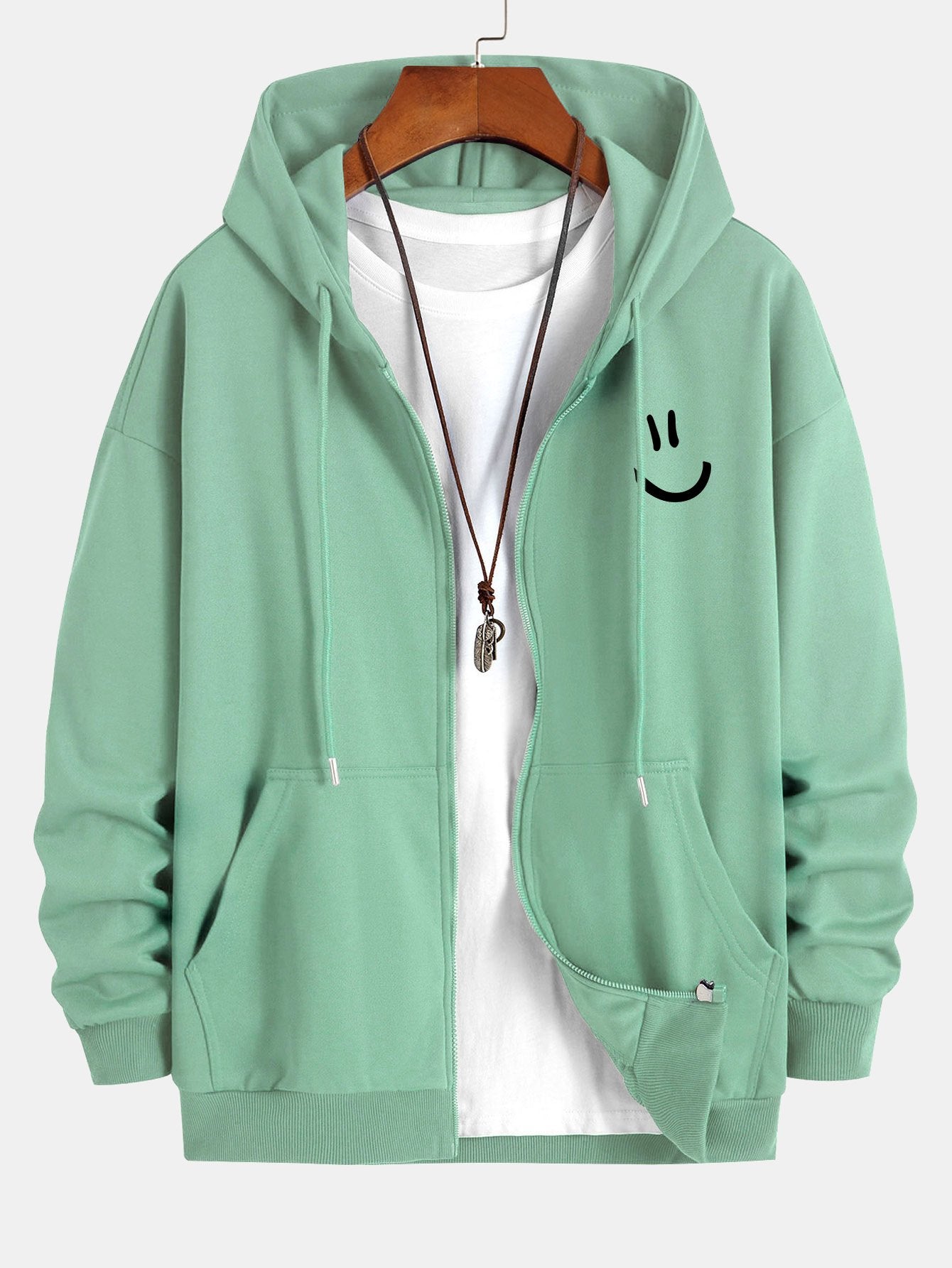Shane | Smiley Face Print Relax Fit Zip Hoodie