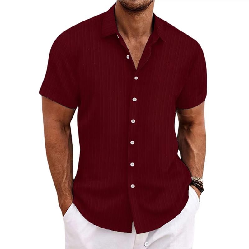 Men's Cotn Linen Stripe Print Loose Short Sleeve Lapel Shirt