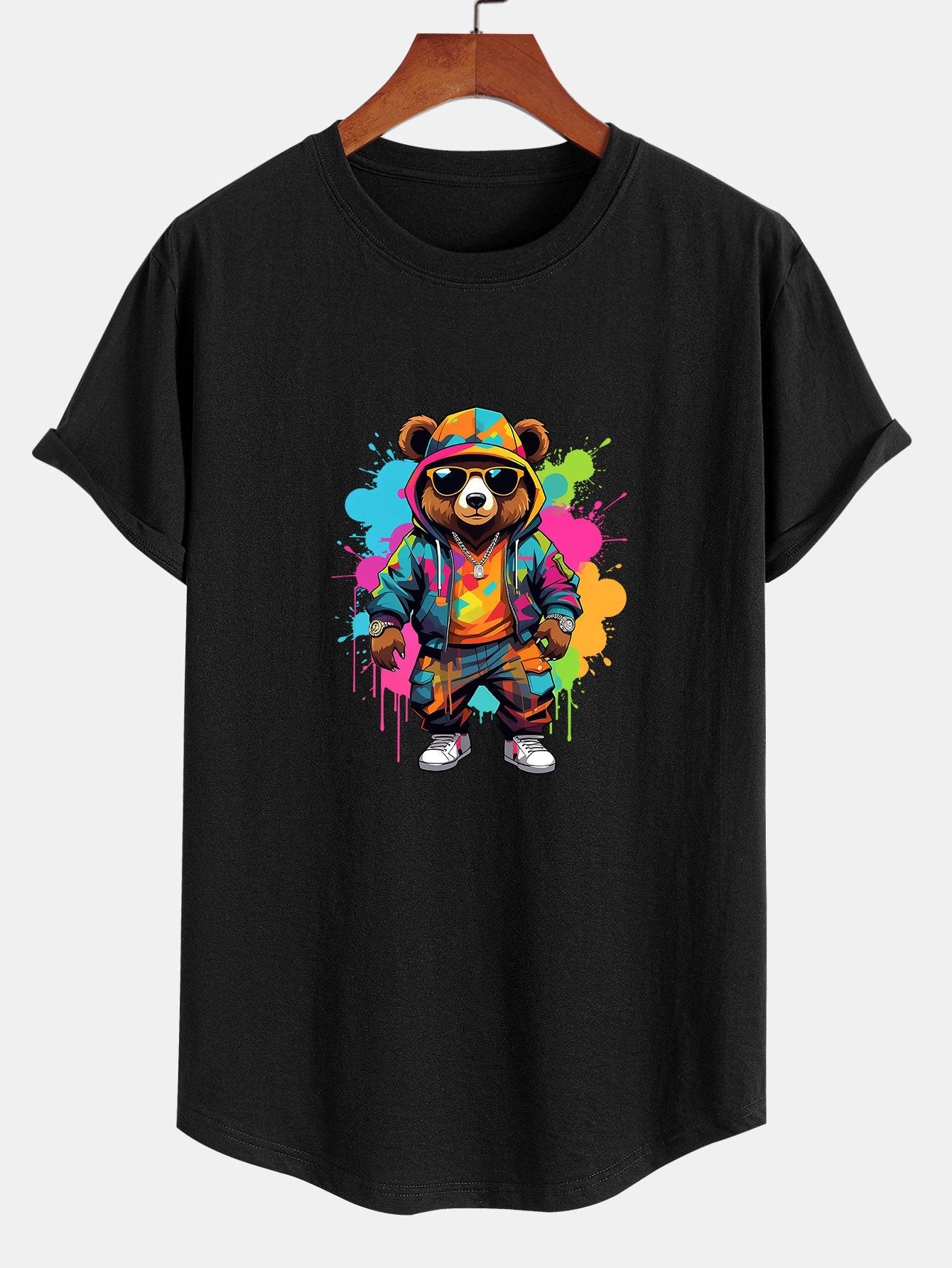 Allen® | Graffiti Bear Print Cotton Arc Hem T-Shirt