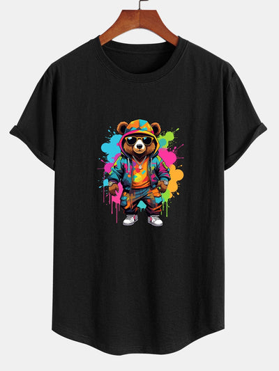 Allen® | Graffiti Bear Print Cotton Arc Hem T-Shirt