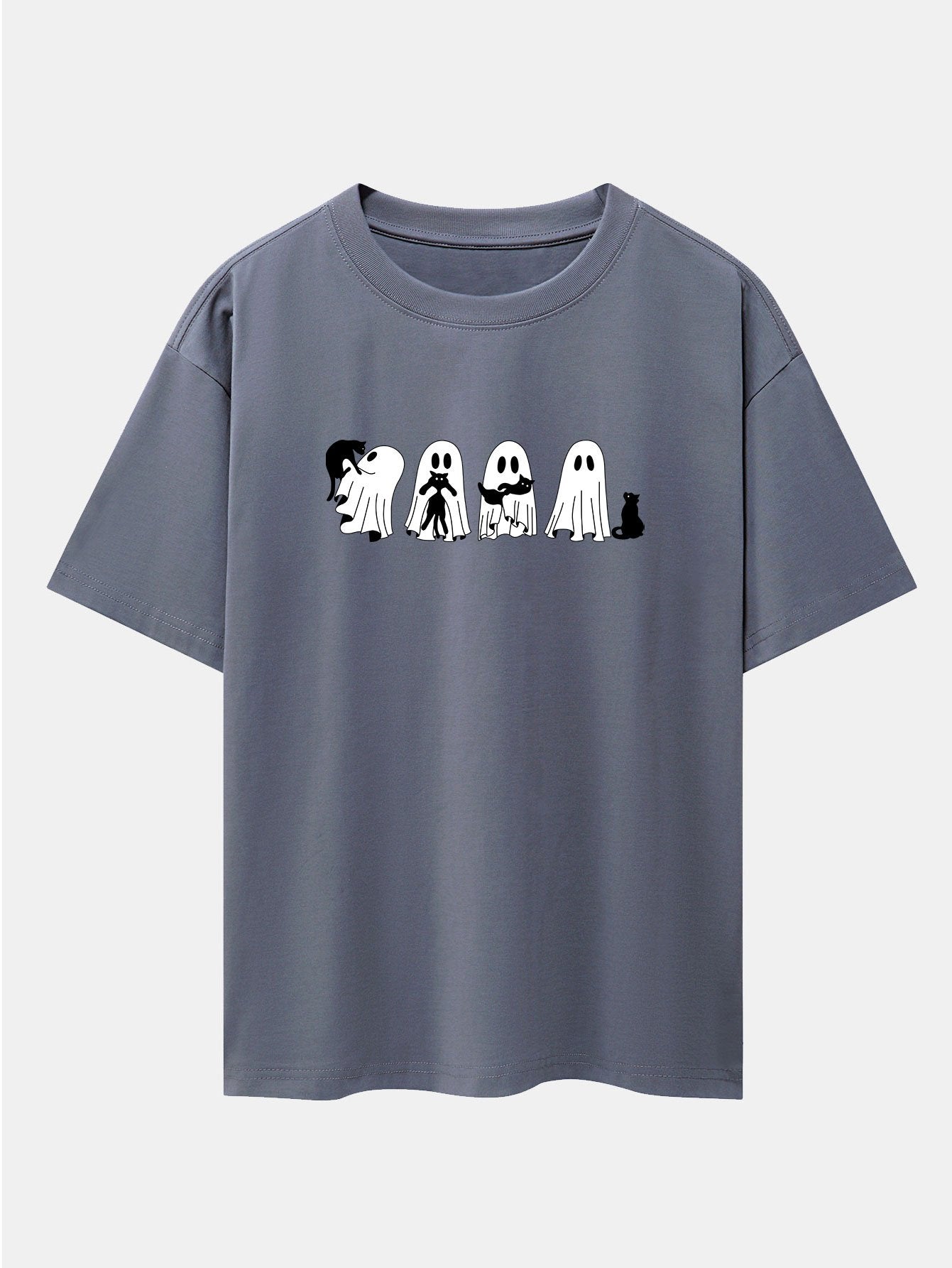 Baldomero® | Black Cat Ghost Print Drop Shoulder Oversize T-Shirt