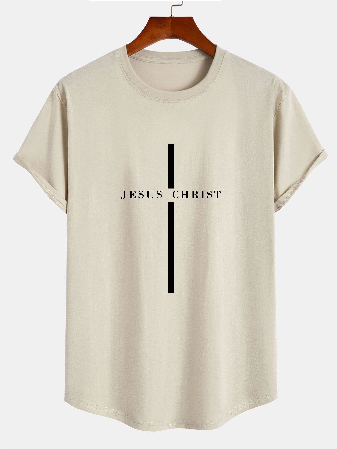 Rafael® | Jesus Christ Stripe Print Cotton Arc Hem T-Shirt