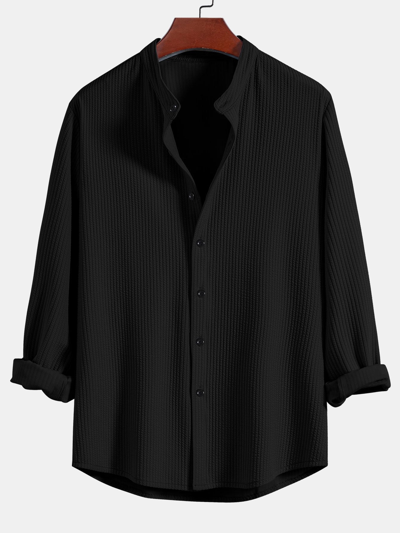Baldomero® | Long Sleeve Muscle Fit Ribbed Stand Collar Shirt