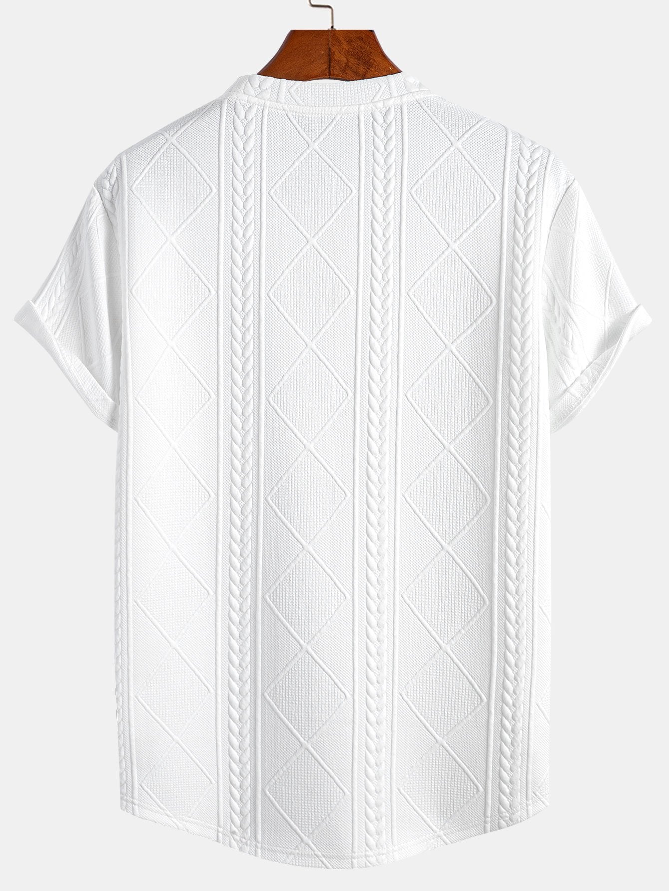 Andrés® | Short Sleeve Geometric Jacquard Arc Hem T-Shirt & Drawstring Corduroy Cargo Jogger Pants