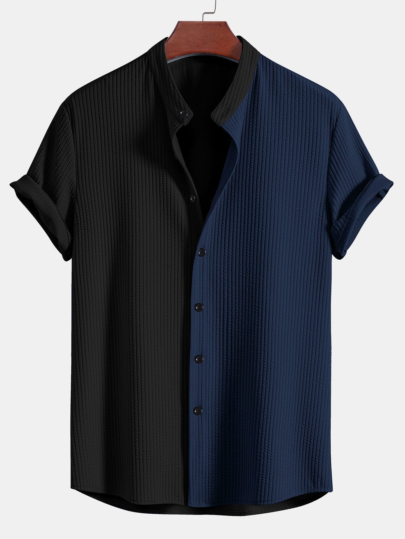 Truman® | Two Tone Muscle Fit Ribbed Stand Collar Shirt & Straight Leg Ribbed Pants