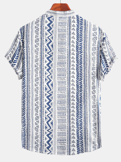 Aram® | Tribal Geometric Print Half Placket Henley Collar Shirt